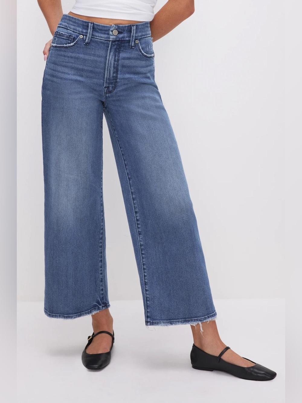GOOD AMERICAN - Good Waist Cropped Palazzo Jeans - NWOT - Picture 2 of 9